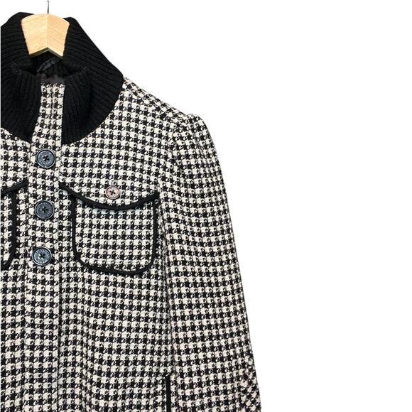 VTG Billabong Black/White Houndstooth Tweed Wool Blend Full Zip Puffed Shoulder - Picture 11 of 14